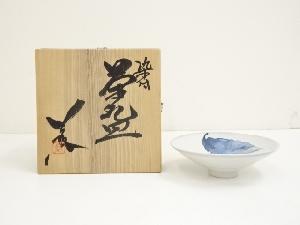 京焼　加藤巌造　染付葉文茶碗（共箱）